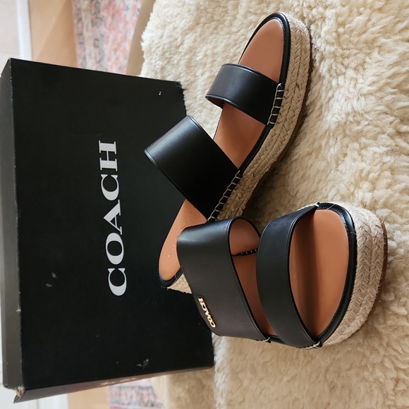 NWT IOB Coach Franca Black Leather Slip-on Espadrilles 🖤💛 - Picture 12 of 16